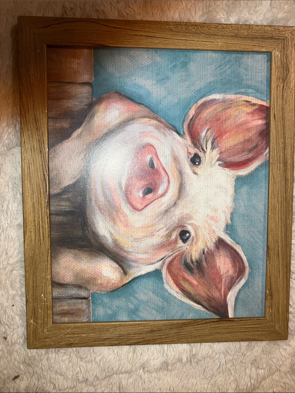Pig Portrait Canvas Art Print in Blue and Pink - Rustic Home Wall Painting - Picture 4 of 4